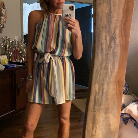 NWT Boutique Rainbow Stripe Adjustable Length Tie Mini Dress Size Small - Picture 10 of 11